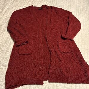 Modern Canvas Red Popcorn Chenille Open Front Duster Cardigan Sweater size XXL